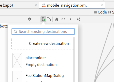 Жмём «Сreate new destination» и выбираем «Fragment (Blank)» и экран появится в Navigation graph